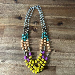 Anthropologie Women's Peach/Yellow/Turquoise/Purple 3-Strand Beaded Necklace